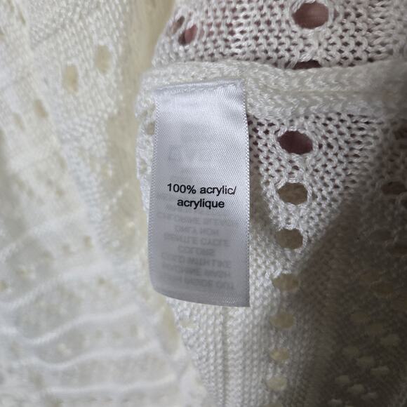 Maurices Open Work Knit Sweater sz L Ivory Blue Ruched Cinch Tie V Neck NEW - Picture 10 of 14